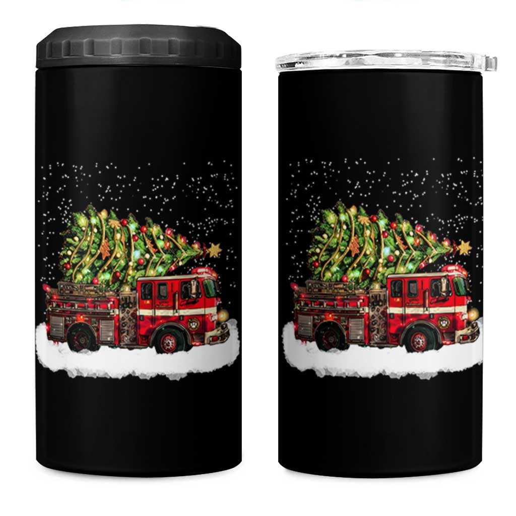 Fire Truck Christmas 4 in 1 Can Cooler Tumbler Fireman Xmas Firefighter - Wonder Print Shop