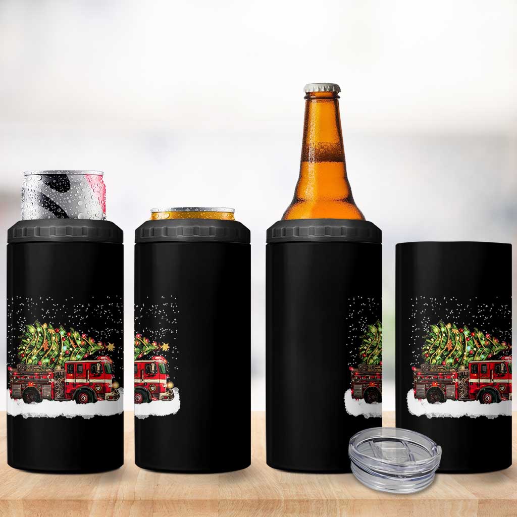 Fire Truck Christmas 4 in 1 Can Cooler Tumbler Fireman Xmas Firefighter - Wonder Print Shop