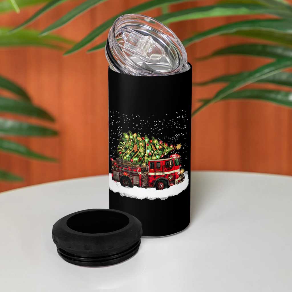Fire Truck Christmas 4 in 1 Can Cooler Tumbler Fireman Xmas Firefighter - Wonder Print Shop
