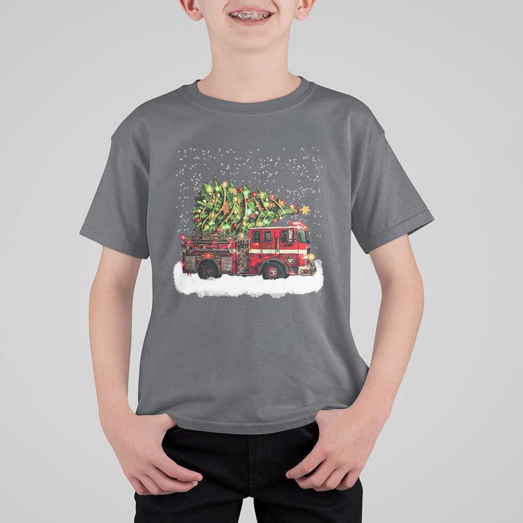 Fire Truck Christmas T Shirt For Kid Fireman Xmas Firefighter - Wonder Print Shop