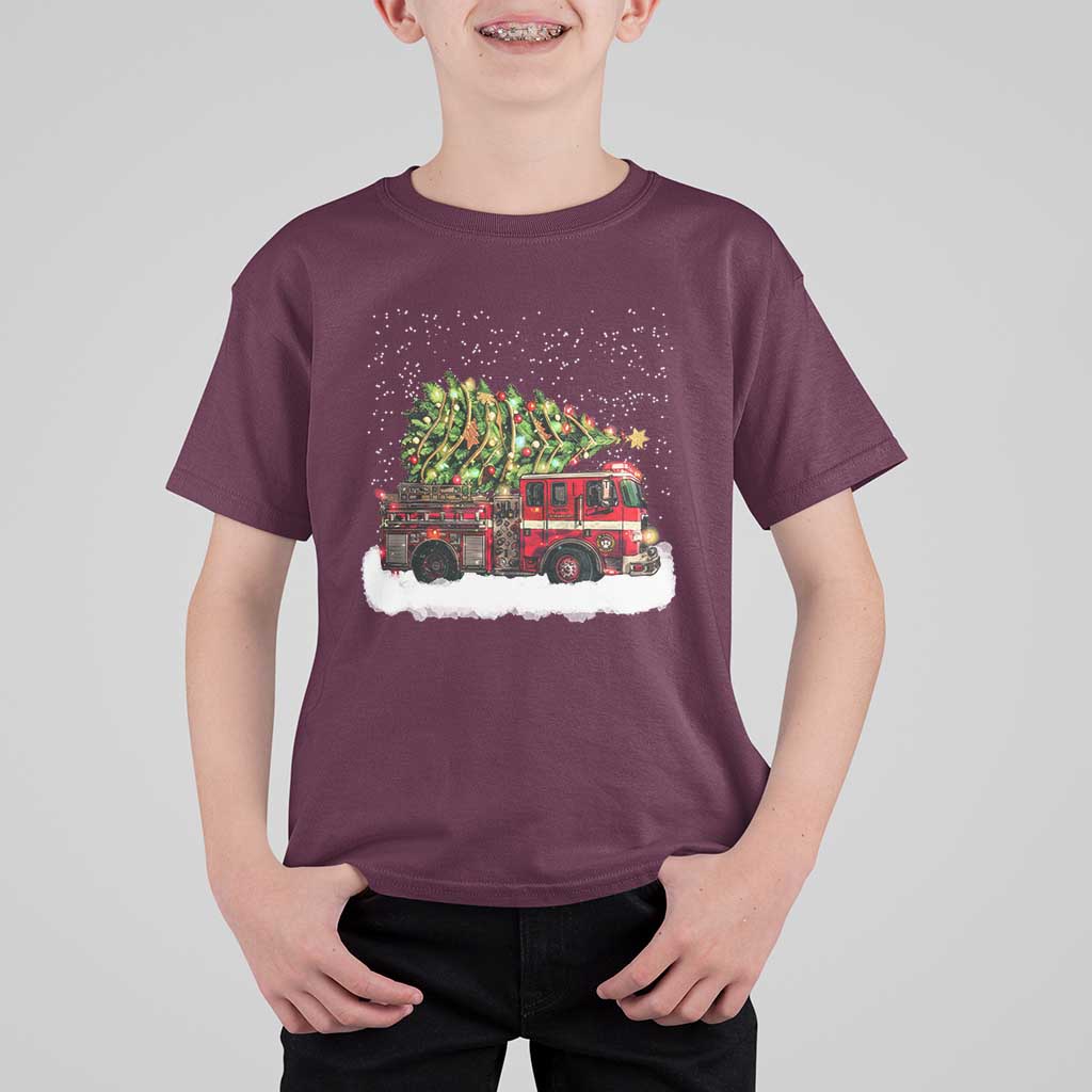 Fire Truck Christmas T Shirt For Kid Fireman Xmas Firefighter - Wonder Print Shop