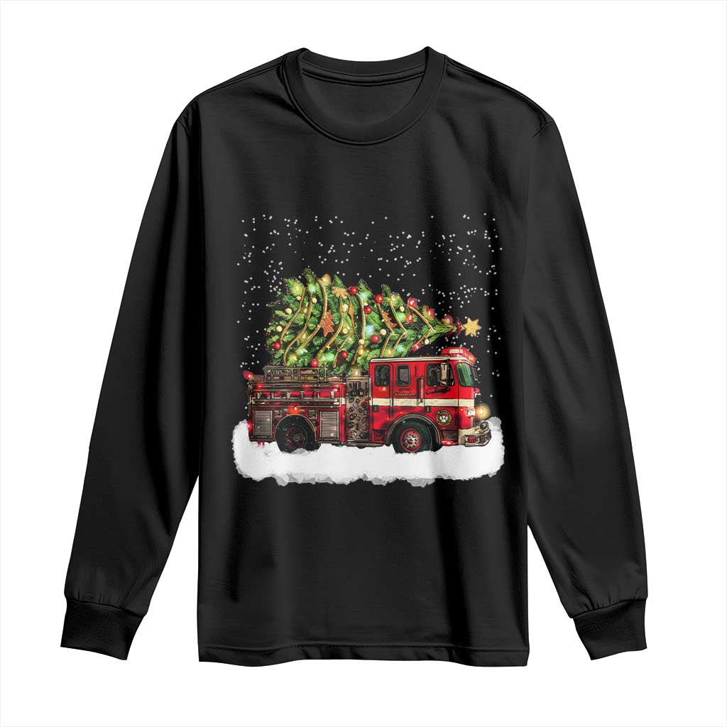 Fire Truck Christmas Long Sleeve Shirt Fireman Xmas Firefighter - Wonder Print Shop