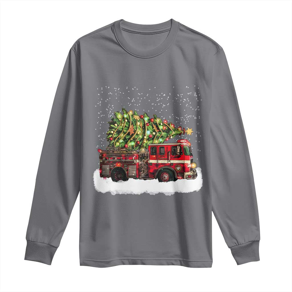 Fire Truck Christmas Long Sleeve Shirt Fireman Xmas Firefighter - Wonder Print Shop