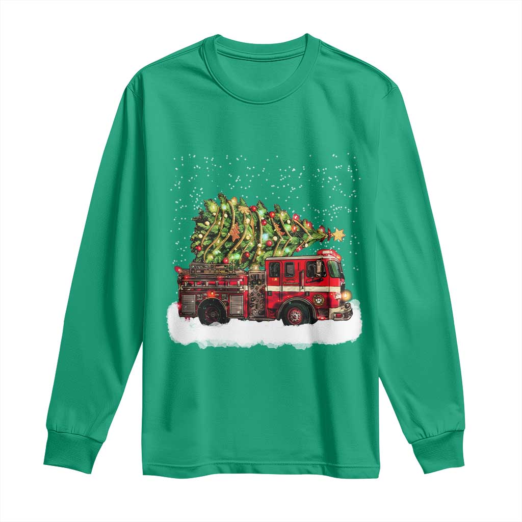 Fire Truck Christmas Long Sleeve Shirt Fireman Xmas Firefighter - Wonder Print Shop