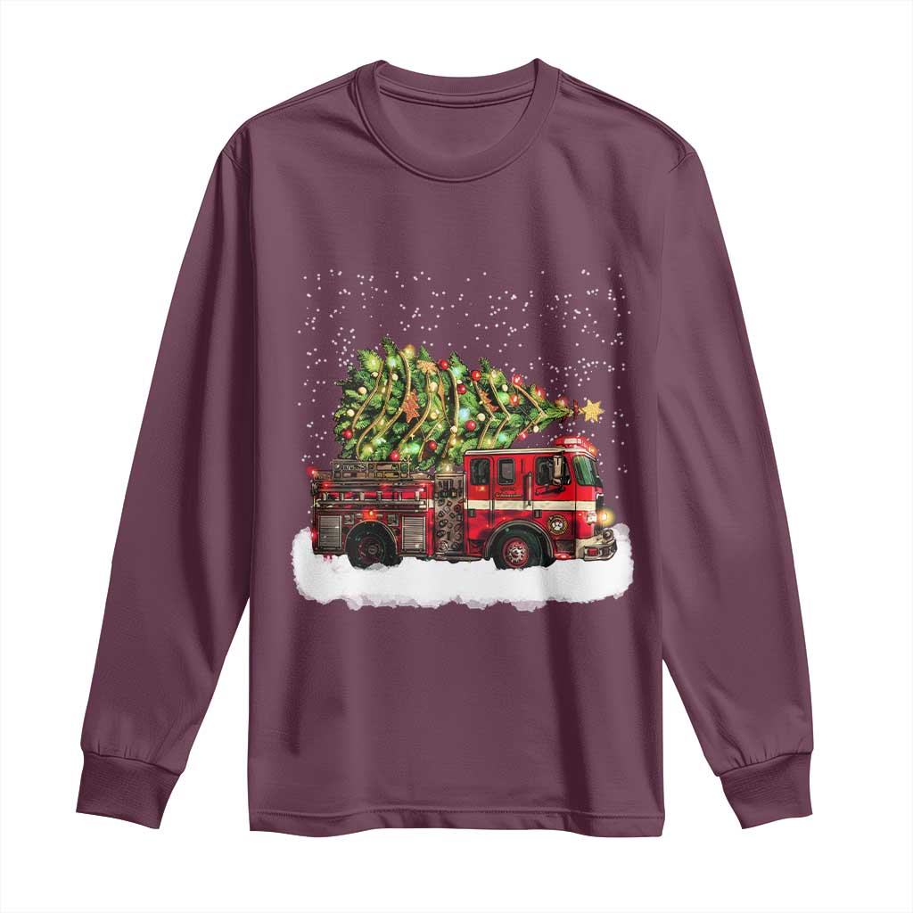Fire Truck Christmas Long Sleeve Shirt Fireman Xmas Firefighter - Wonder Print Shop