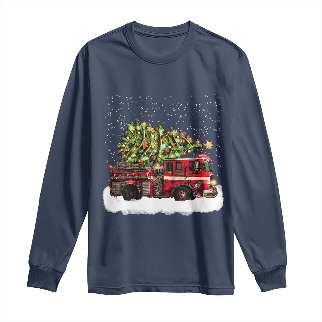 Fire Truck Christmas Long Sleeve Shirt Fireman Xmas Firefighter - Wonder Print Shop