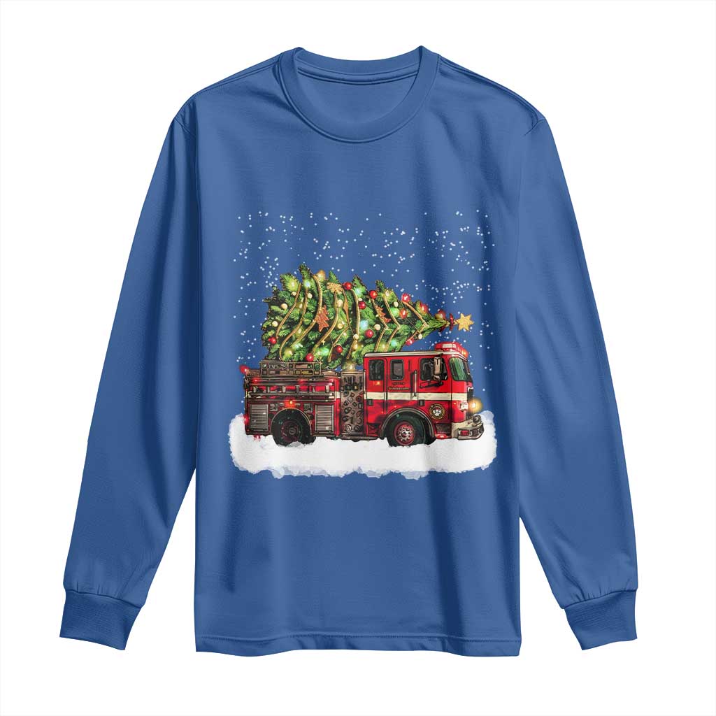 Fire Truck Christmas Long Sleeve Shirt Fireman Xmas Firefighter - Wonder Print Shop