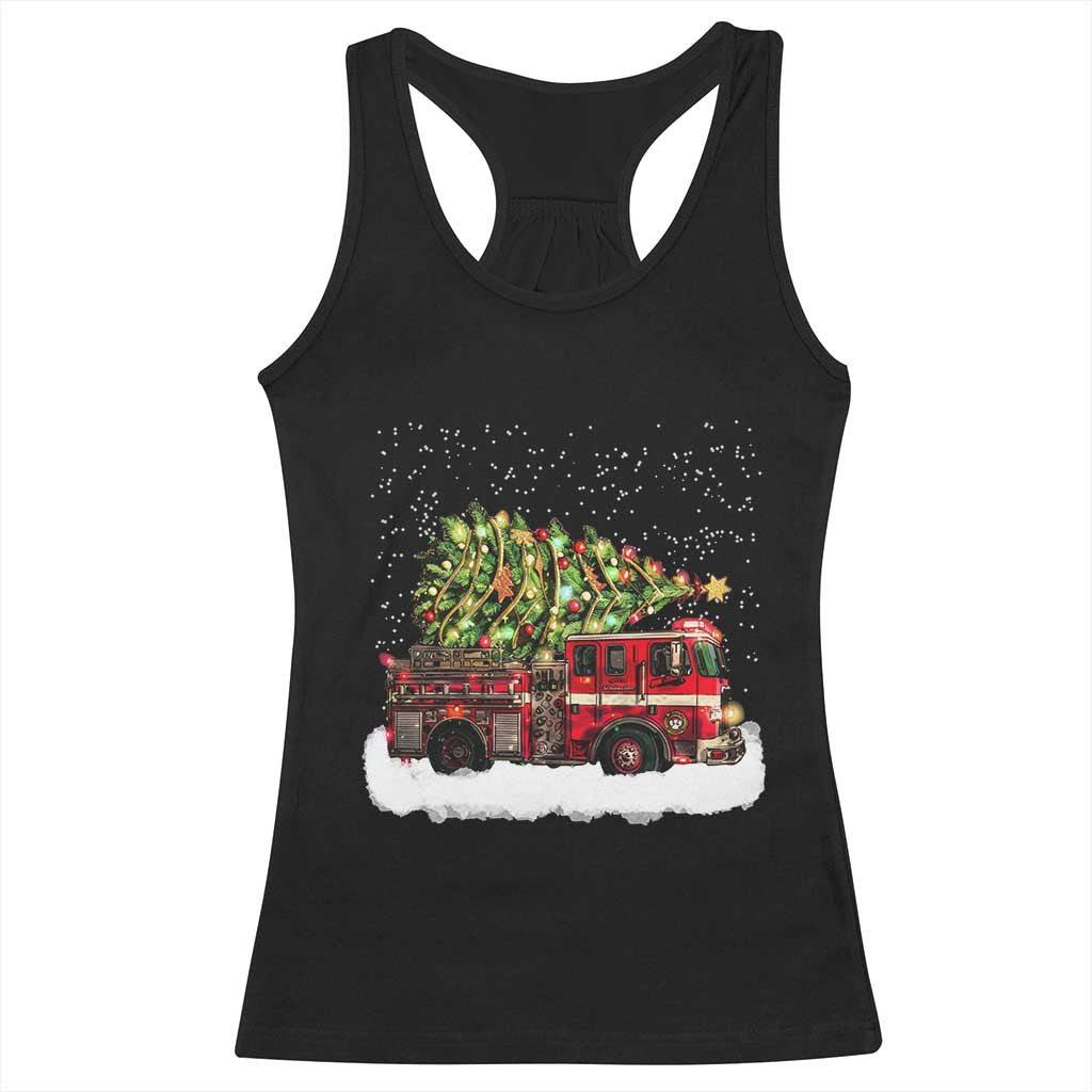 Fire Truck Christmas Racerback Tank Top Fireman Xmas Firefighter - Wonder Print Shop