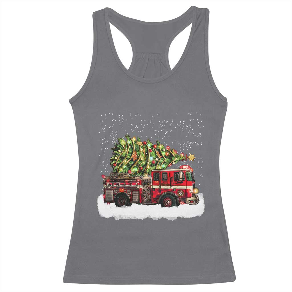 Fire Truck Christmas Racerback Tank Top Fireman Xmas Firefighter - Wonder Print Shop