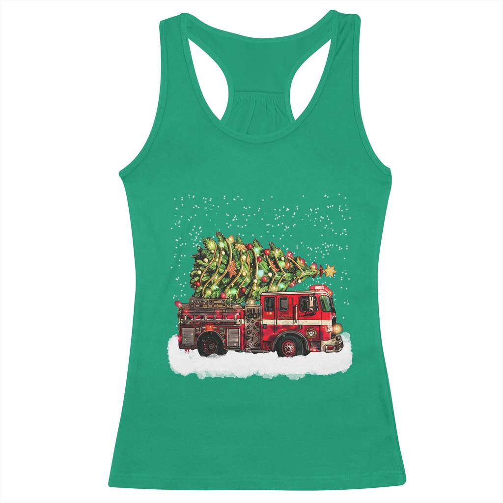 Fire Truck Christmas Racerback Tank Top Fireman Xmas Firefighter - Wonder Print Shop