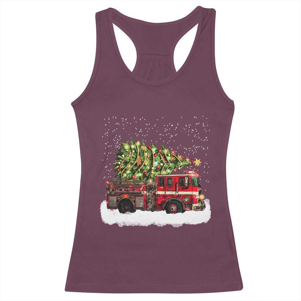 Fire Truck Christmas Racerback Tank Top Fireman Xmas Firefighter - Wonder Print Shop