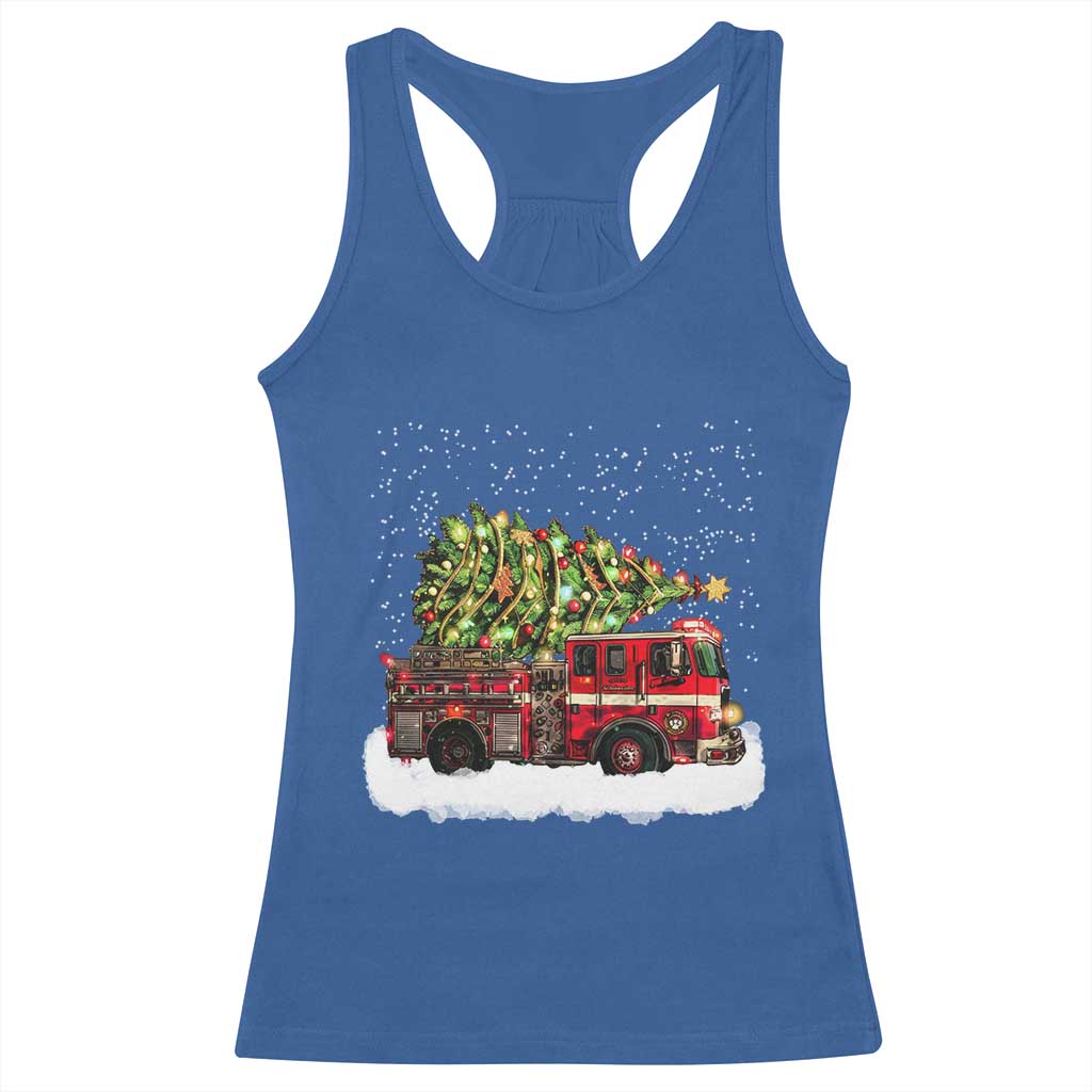 Fire Truck Christmas Racerback Tank Top Fireman Xmas Firefighter - Wonder Print Shop