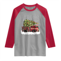 Fire Truck Christmas Raglan Shirt Fireman Xmas Firefighter - Wonder Print Shop