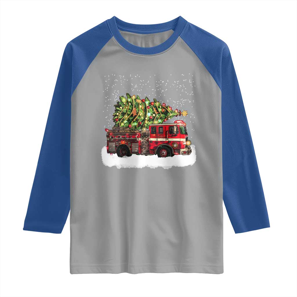 Fire Truck Christmas Raglan Shirt Fireman Xmas Firefighter - Wonder Print Shop