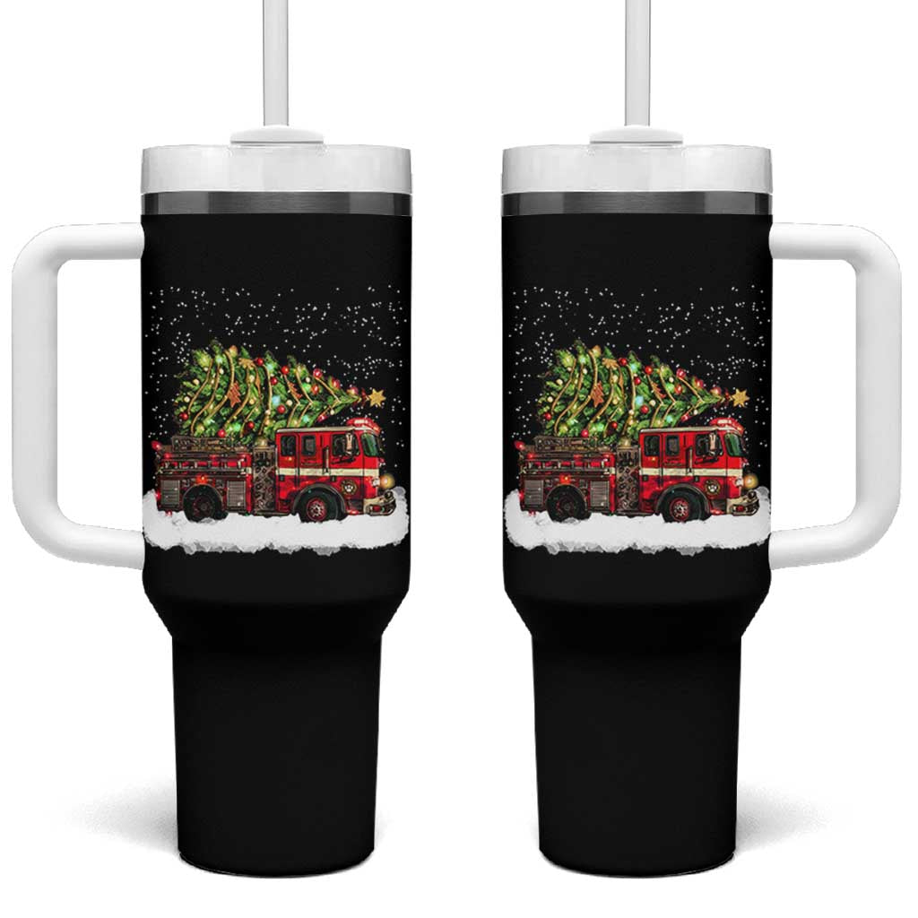 Fire Truck Christmas Tumbler With Handle Fireman Xmas Firefighter - Wonder Print Shop