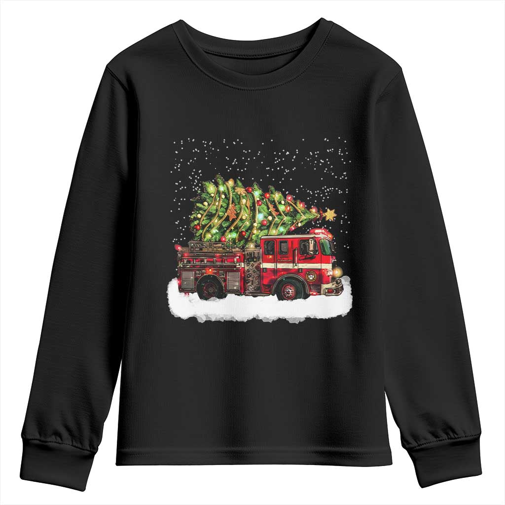Fire Truck Christmas Youth Sweatshirt Fireman Xmas Firefighter - Wonder Print Shop