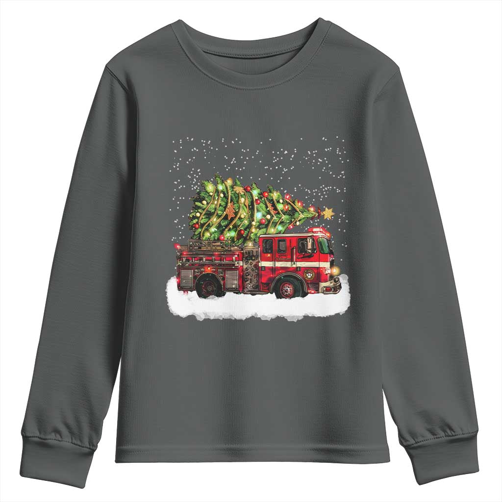 Fire Truck Christmas Youth Sweatshirt Fireman Xmas Firefighter - Wonder Print Shop