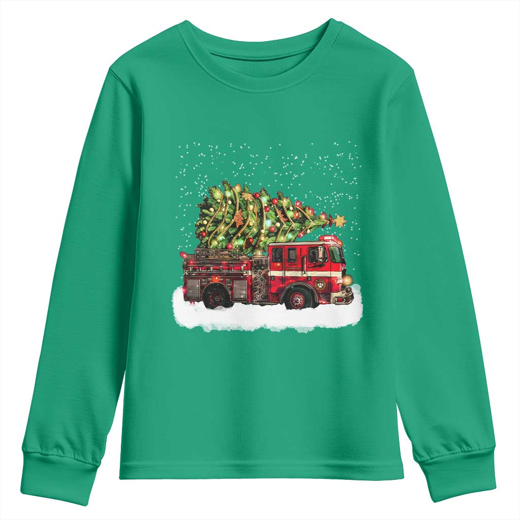 Fire Truck Christmas Youth Sweatshirt Fireman Xmas Firefighter - Wonder Print Shop