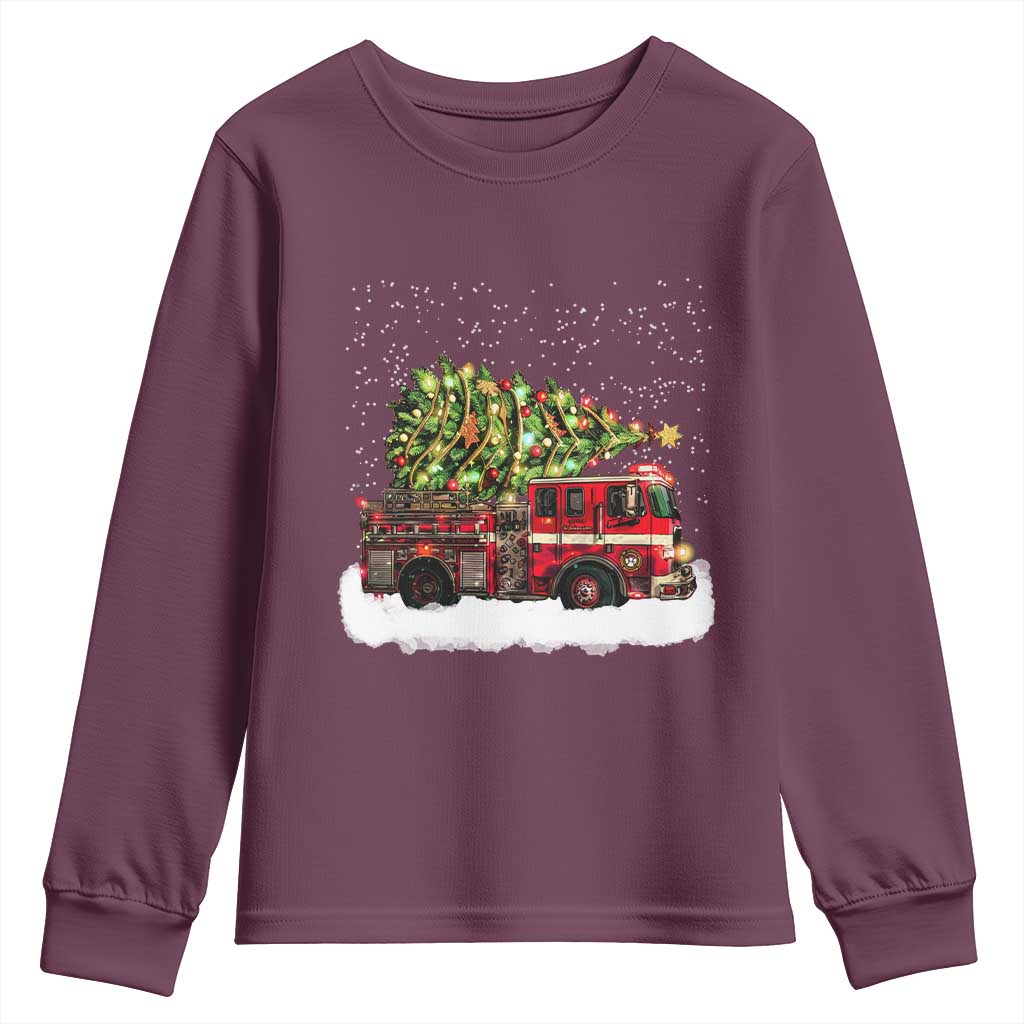Fire Truck Christmas Youth Sweatshirt Fireman Xmas Firefighter - Wonder Print Shop