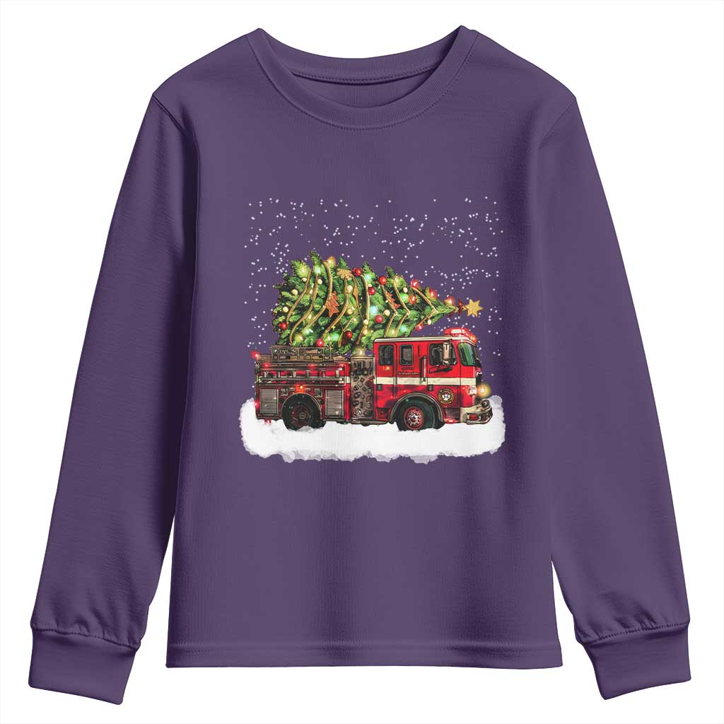 Fire Truck Christmas Youth Sweatshirt Fireman Xmas Firefighter - Wonder Print Shop