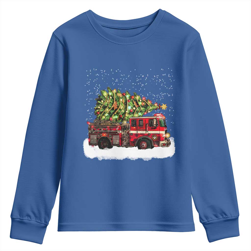 Fire Truck Christmas Youth Sweatshirt Fireman Xmas Firefighter - Wonder Print Shop