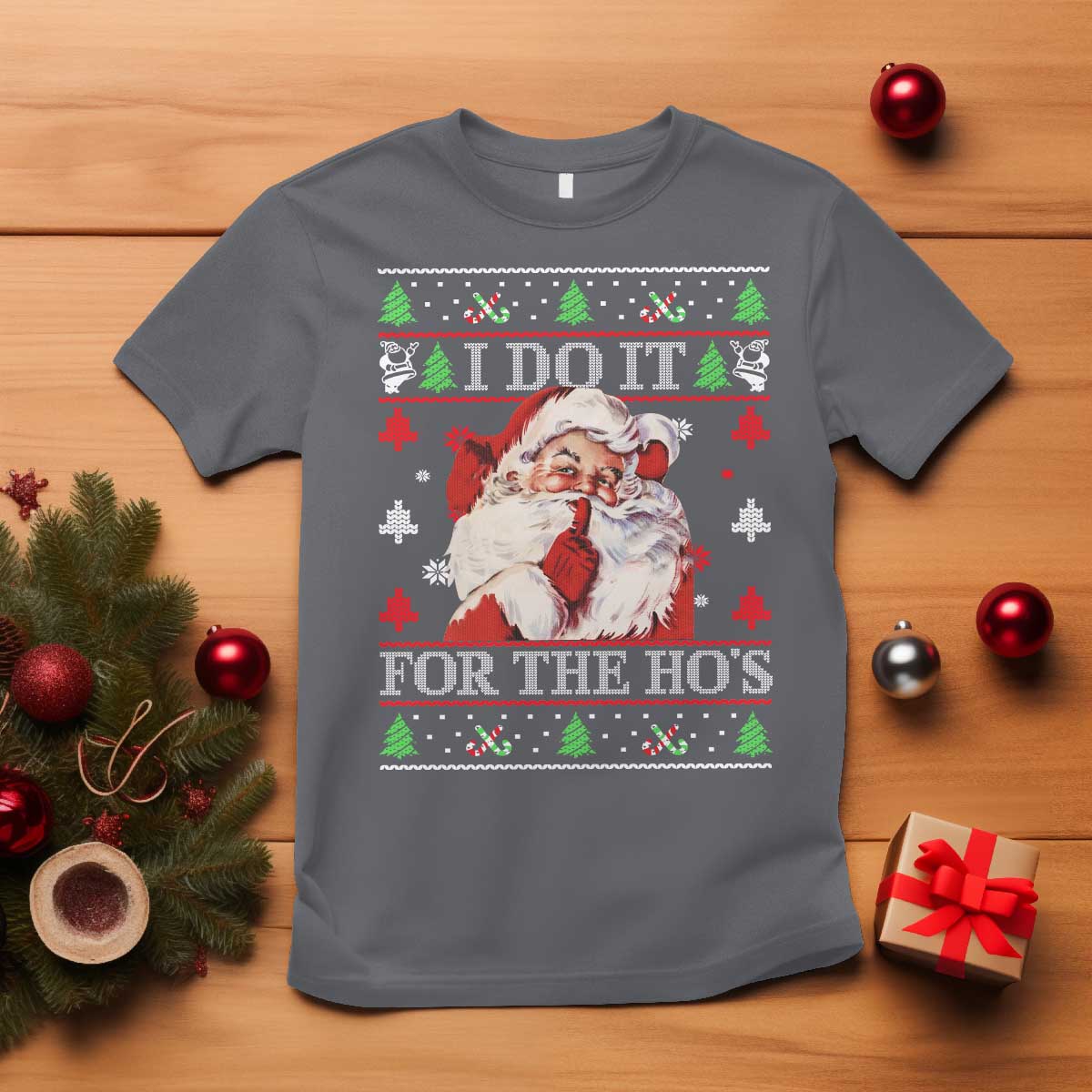 Funny Christmas Santa T Shirt Vintage Santa I Do It For The Ho's Ugly Christmas - Wonder Print Shop