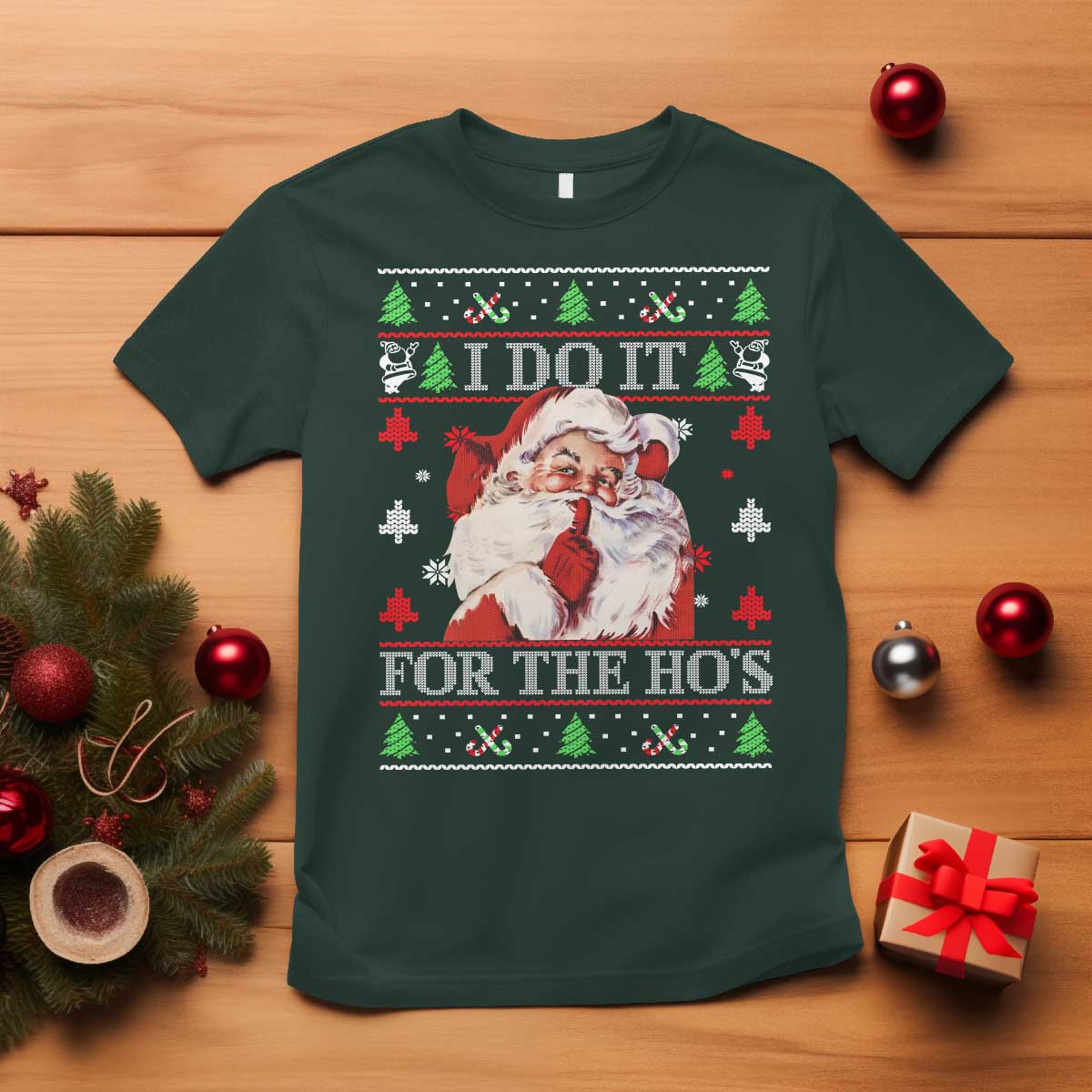 Funny Christmas Santa T Shirt Vintage Santa I Do It For The Ho's Ugly Christmas - Wonder Print Shop