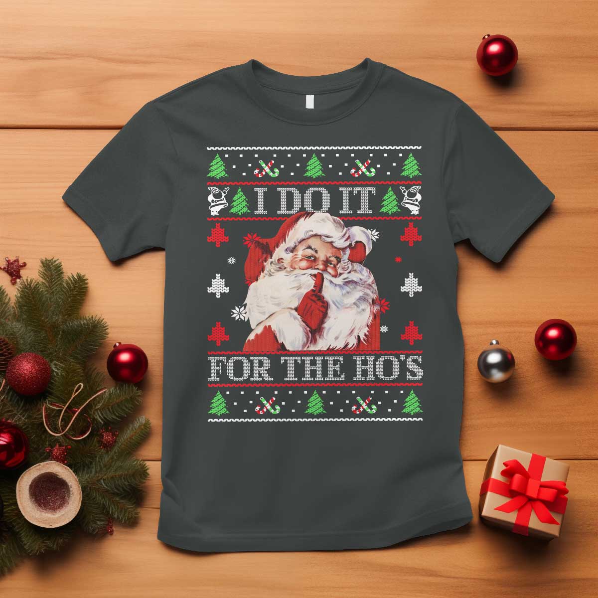 Funny Christmas Santa T Shirt Vintage Santa I Do It For The Ho's Ugly Christmas - Wonder Print Shop