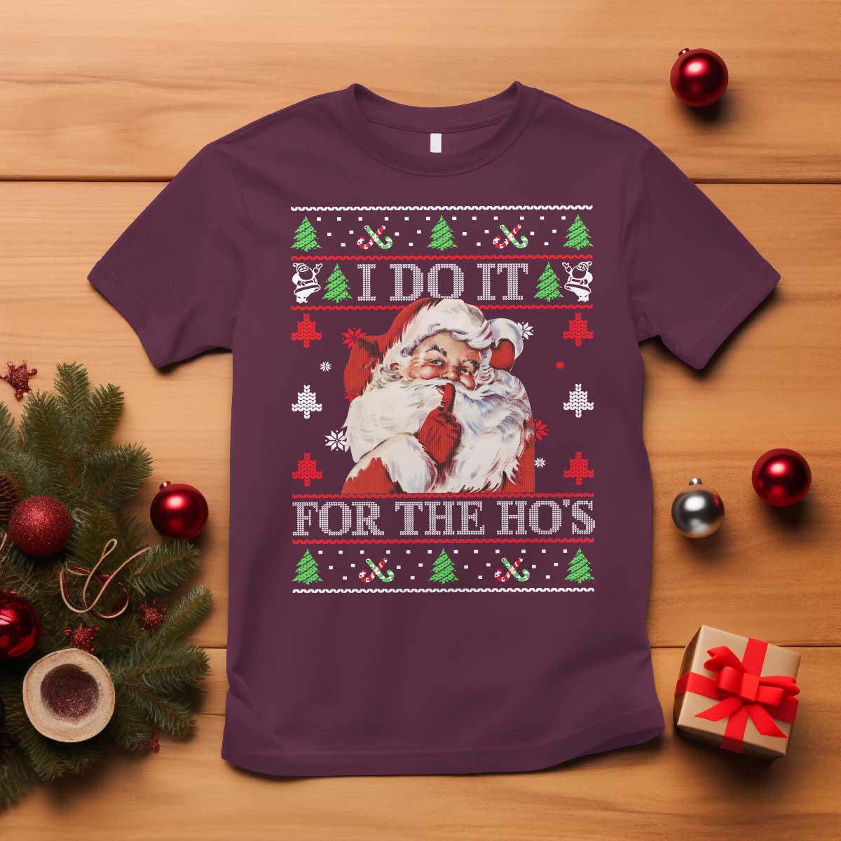 Funny Christmas Santa T Shirt Vintage Santa I Do It For The Ho's Ugly Christmas - Wonder Print Shop
