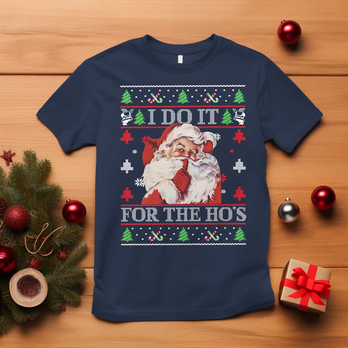 Funny Christmas Santa T Shirt Vintage Santa I Do It For The Ho's Ugly Christmas - Wonder Print Shop