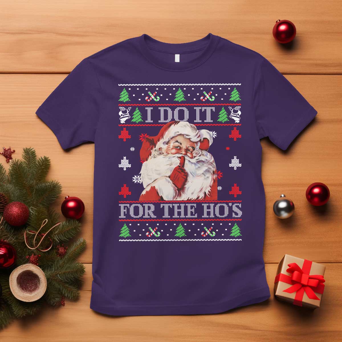 Funny Christmas Santa T Shirt Vintage Santa I Do It For The Ho's Ugly Christmas - Wonder Print Shop