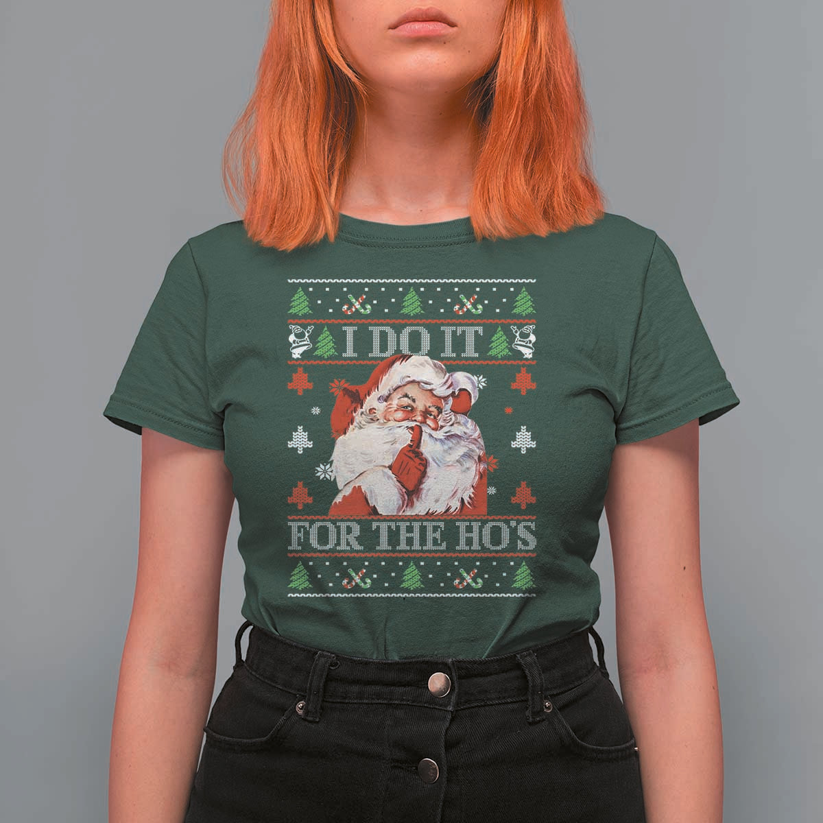 Funny Christmas Santa T Shirt For Women Vintage Santa I Do It For The Ho's Ugly Christmas - Wonder Print Shop