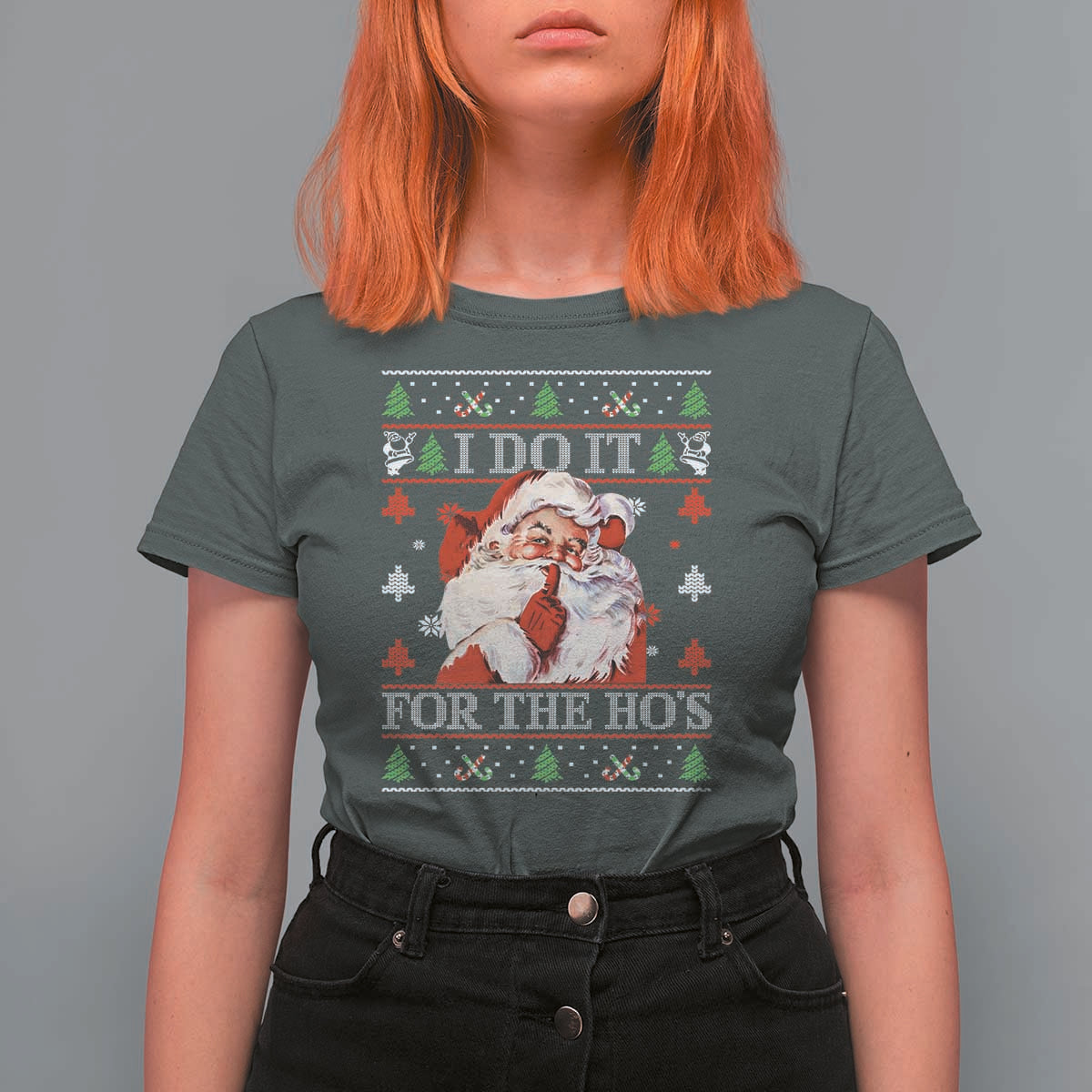 Funny Christmas Santa T Shirt For Women Vintage Santa I Do It For The Ho's Ugly Christmas - Wonder Print Shop