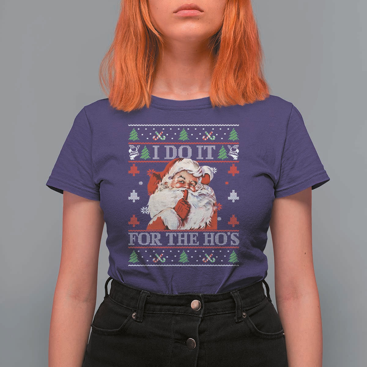 Funny Christmas Santa T Shirt For Women Vintage Santa I Do It For The Ho's Ugly Christmas - Wonder Print Shop