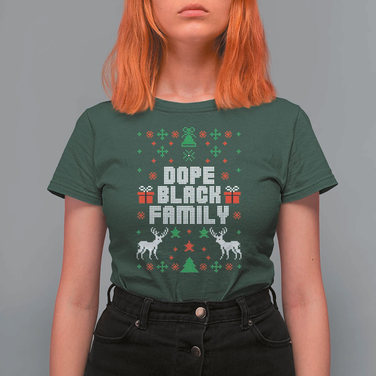 African American Family Christmas T Shirt For Women Dope Black Family Matching Ugly Christmas - Wonder Print Shop