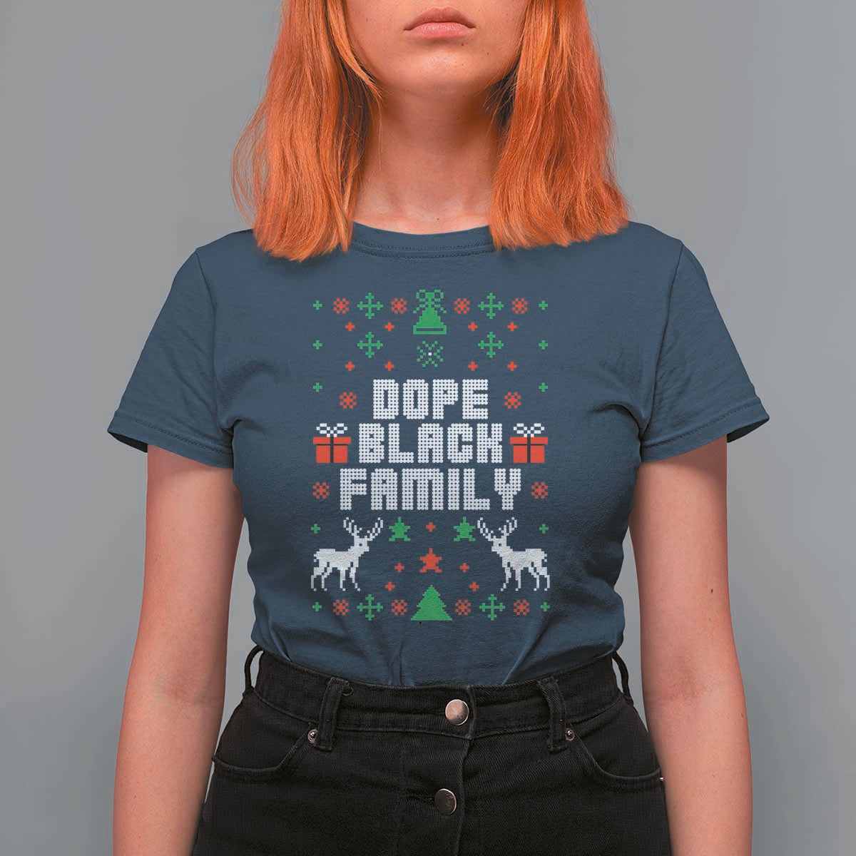 African American Family Christmas T Shirt For Women Dope Black Family Matching Ugly Christmas - Wonder Print Shop