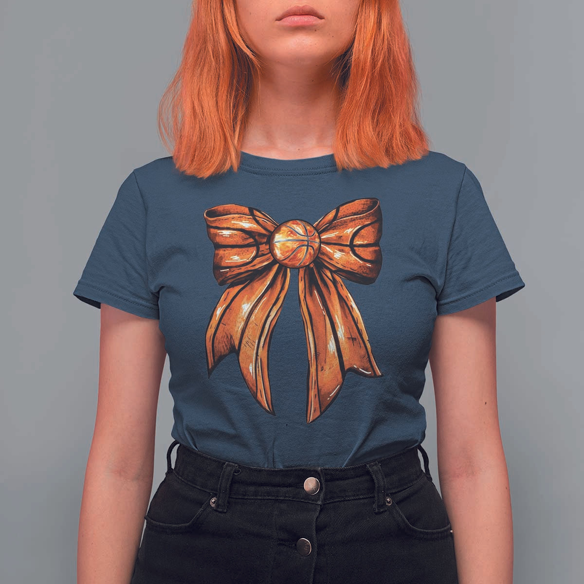 Basketball Coquette Bow T Shirt For Women Game Day - Wonder Print Shop