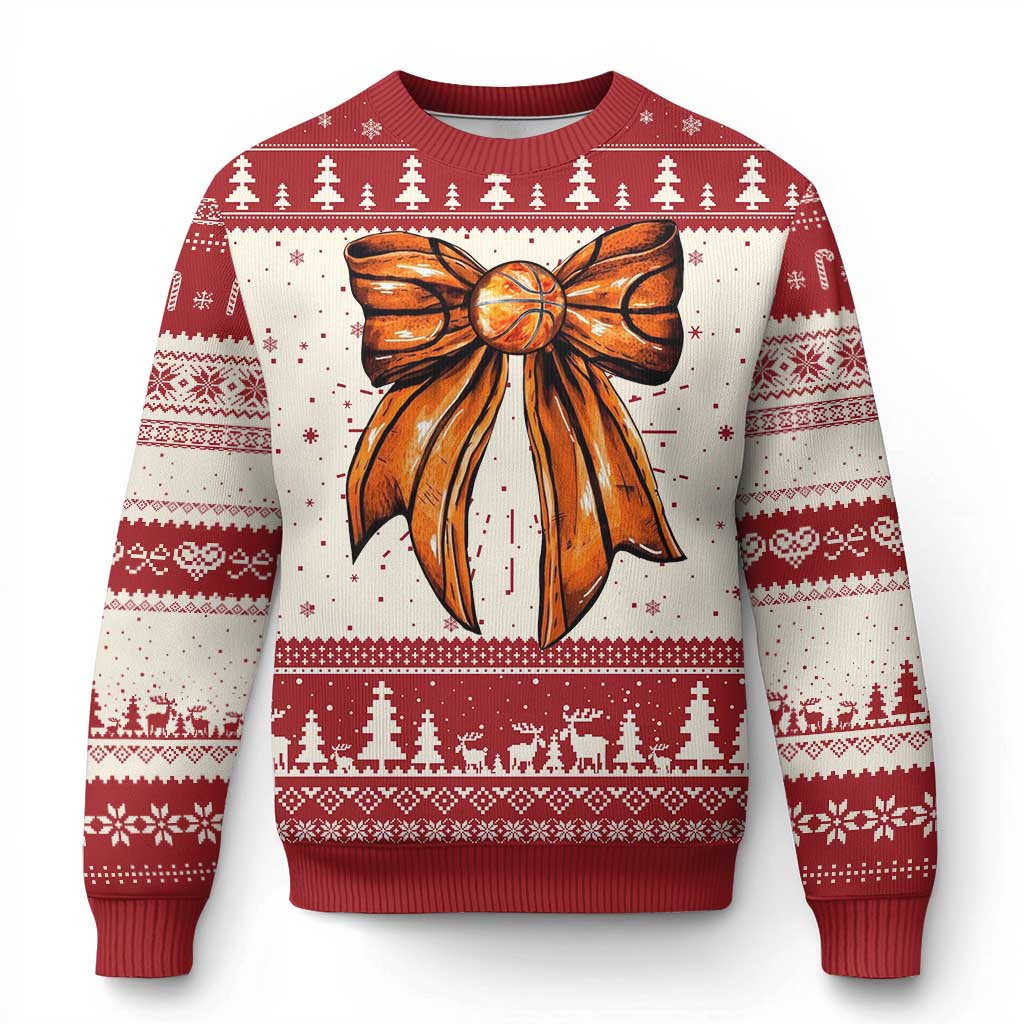 Basketball Coquette Bow Ugly Christmas Sweater Game Day - Wonder Print Shop