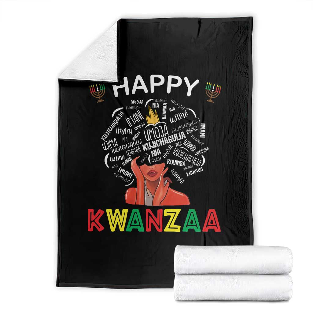 Happy Kwanzaa Throw Blanket African American Afro Queen Nguzo Saba - Wonder Print Shop