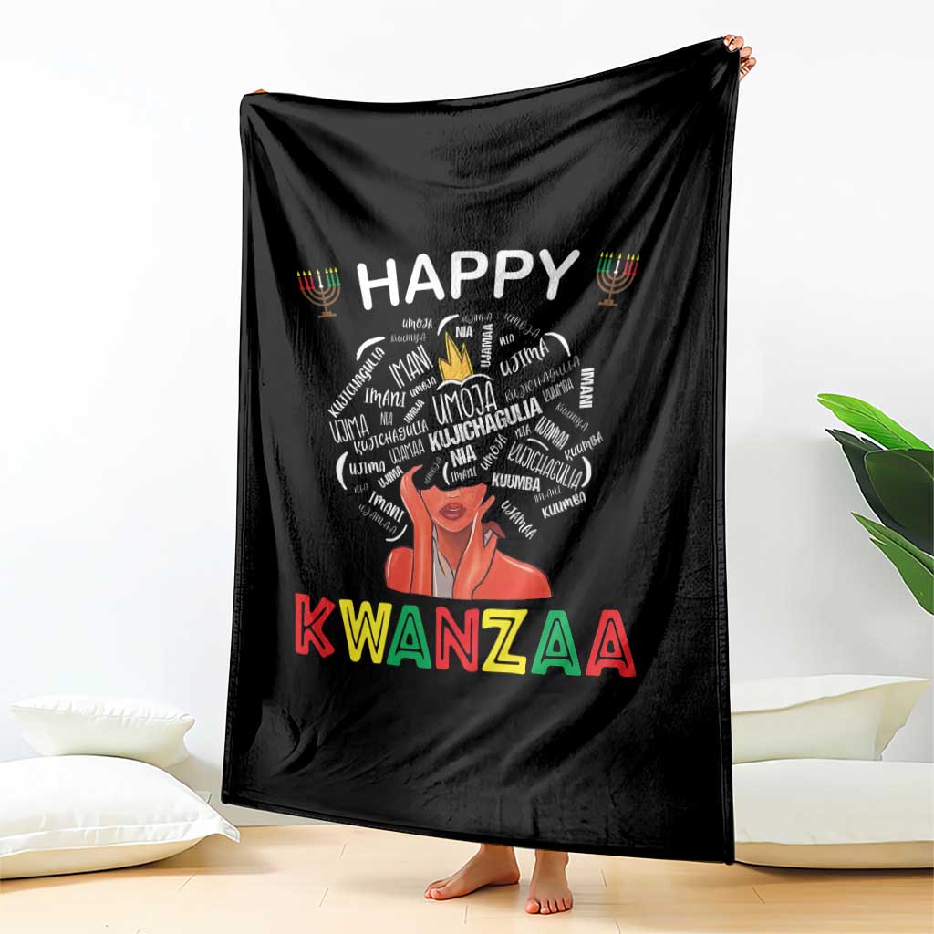 Happy Kwanzaa Throw Blanket African American Afro Queen Nguzo Saba - Wonder Print Shop