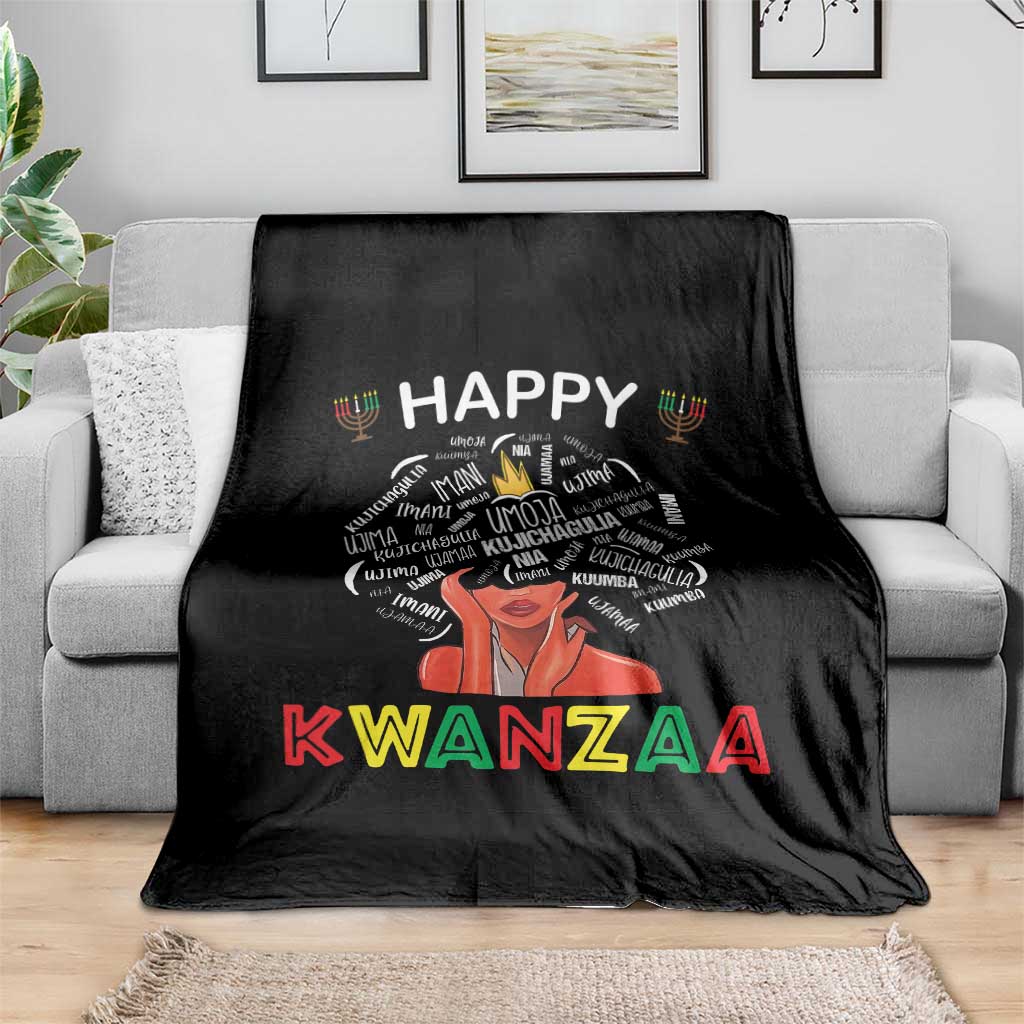 Happy Kwanzaa Throw Blanket African American Afro Queen Nguzo Saba - Wonder Print Shop