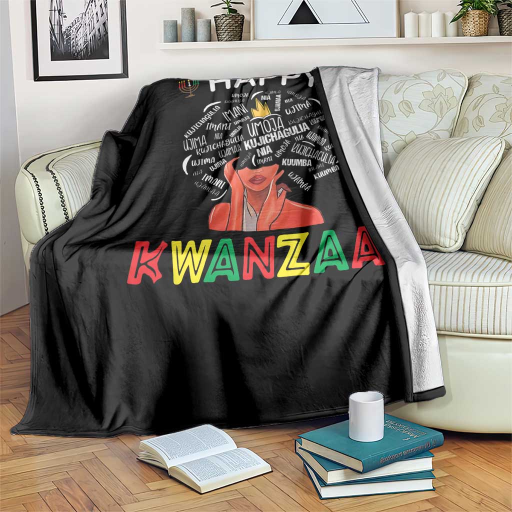 Happy Kwanzaa Throw Blanket African American Afro Queen Nguzo Saba - Wonder Print Shop
