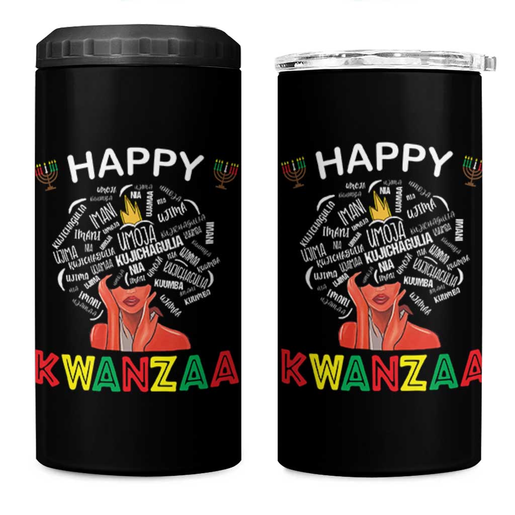 Happy Kwanzaa 4 in 1 Can Cooler Tumbler African American Afro Queen Nguzo Saba - Wonder Print Shop
