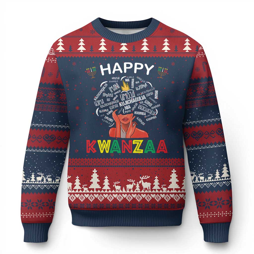 Happy Kwanzaa Ugly Christmas Sweater African American Afro Queen Nguzo Saba - Wonder Print Shop