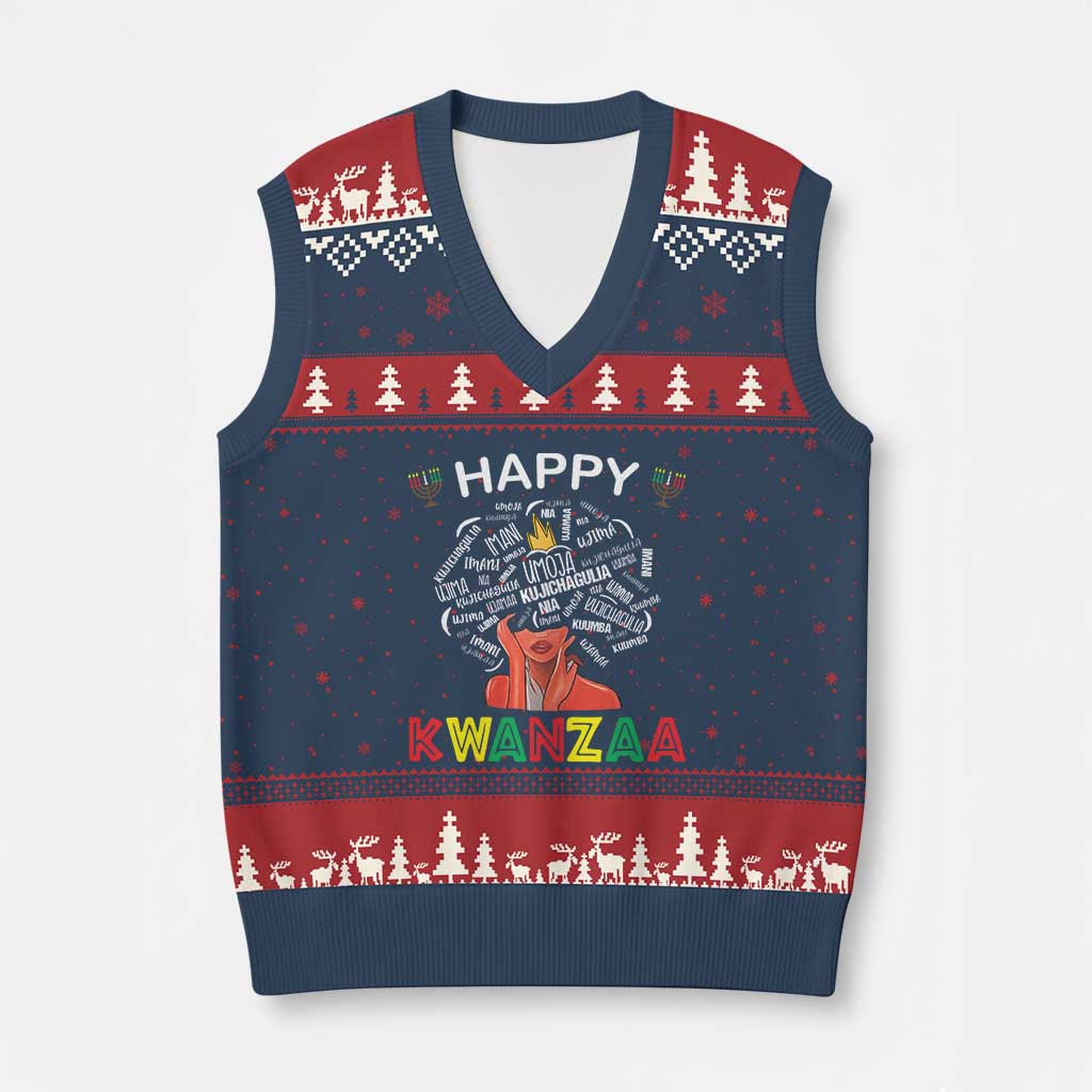 Happy Kwanzaa V-Neck Knit Sweater Vest African American Afro Queen Nguzo Saba - Wonder Print Shop