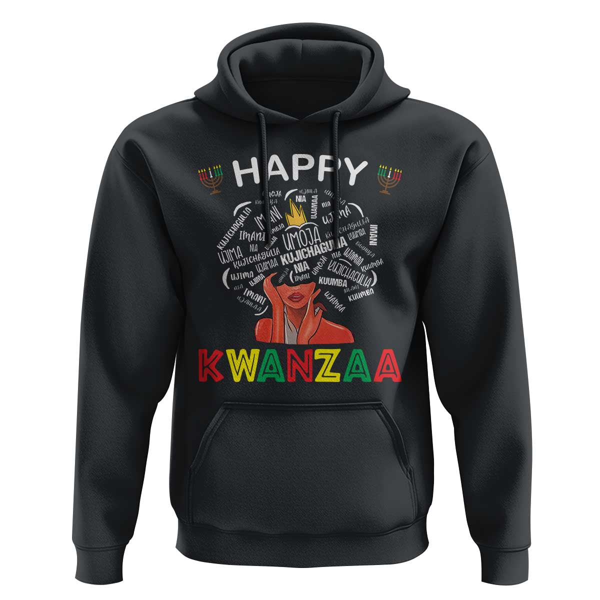 Happy Kwanzaa Hoodie African American Afro Queen Nguzo Saba - Wonder Print Shop