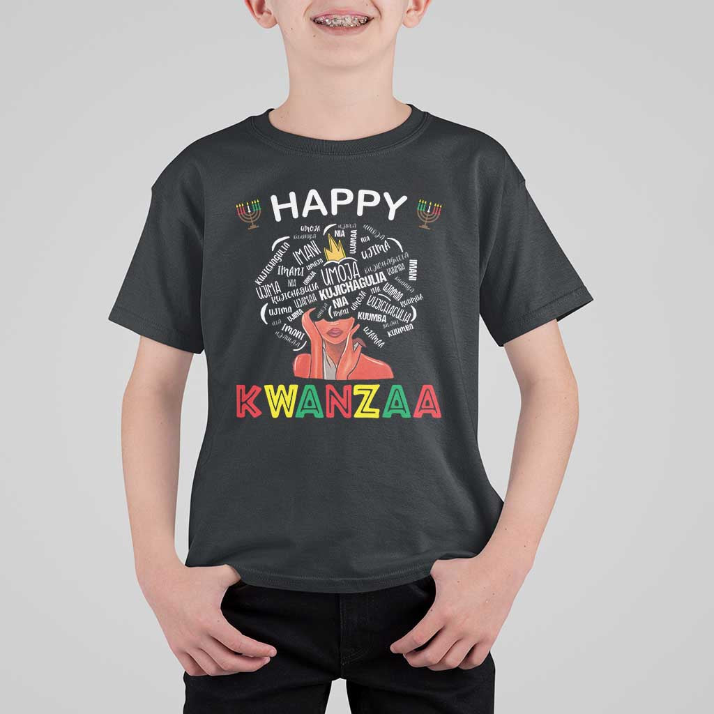 Happy Kwanzaa T Shirt For Kid African American Afro Queen Nguzo Saba - Wonder Print Shop