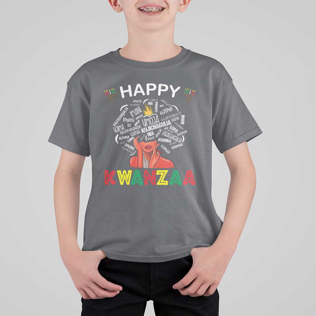 Happy Kwanzaa T Shirt For Kid African American Afro Queen Nguzo Saba - Wonder Print Shop