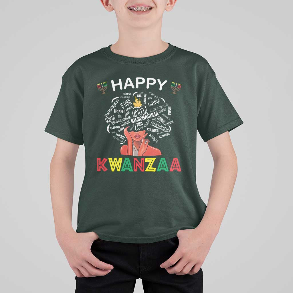 Happy Kwanzaa T Shirt For Kid African American Afro Queen Nguzo Saba - Wonder Print Shop