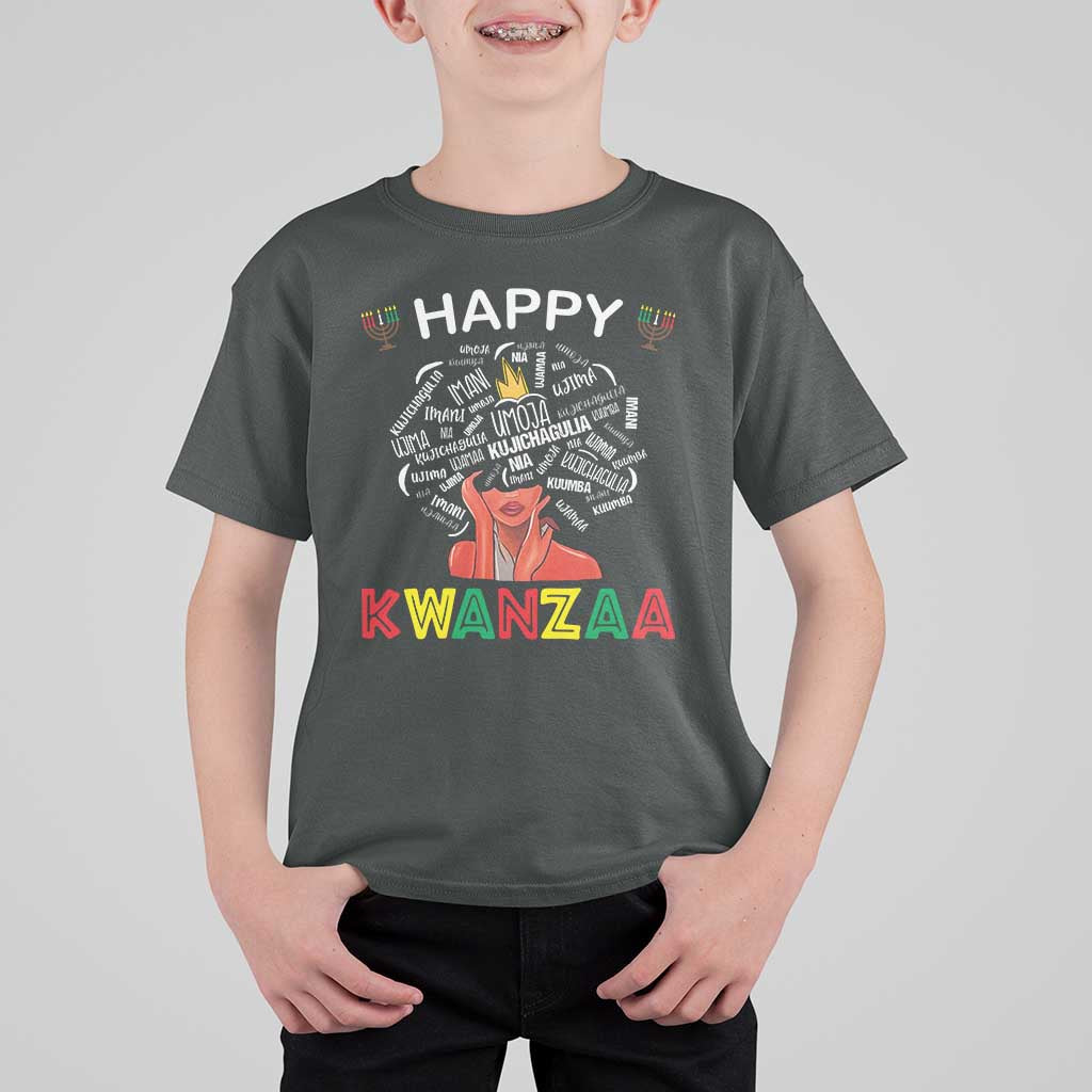 Happy Kwanzaa T Shirt For Kid African American Afro Queen Nguzo Saba - Wonder Print Shop
